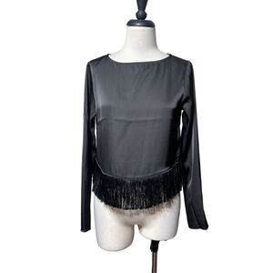 Cupcakes & Cashmere NWT Long Sleeve Silky Tunic with Fringe Trim  XS